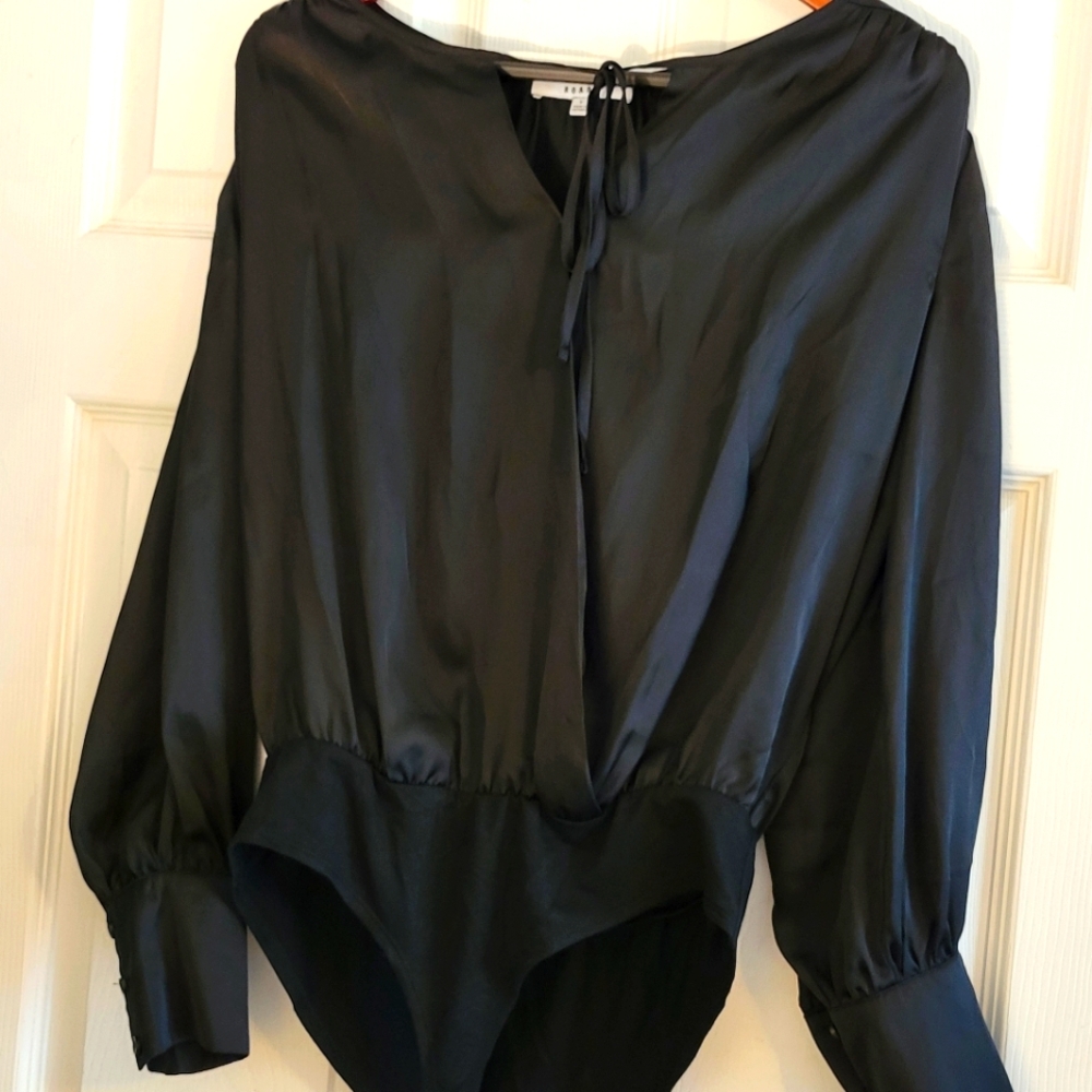 RO & DE Black Satin & Chiffon Bodysuit Size Small
